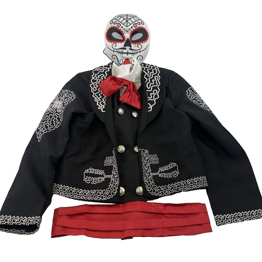 Seeing Red Charro Kids Costume Black Jacket Day of the Dead Mask Boys Large
